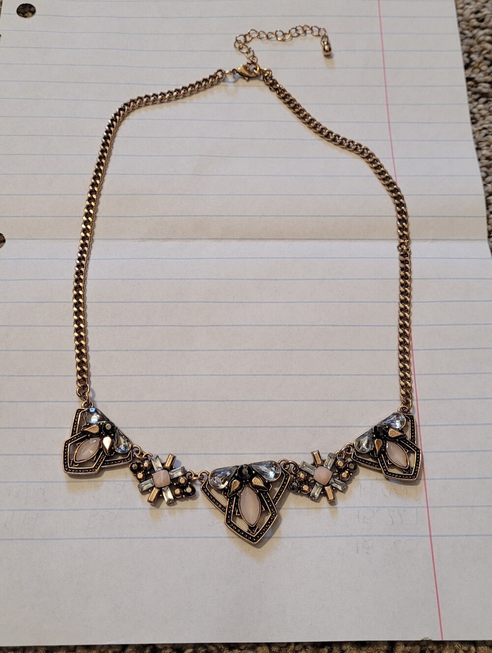 Gold-Tone Statement Necklace with Cream and Clear Accents